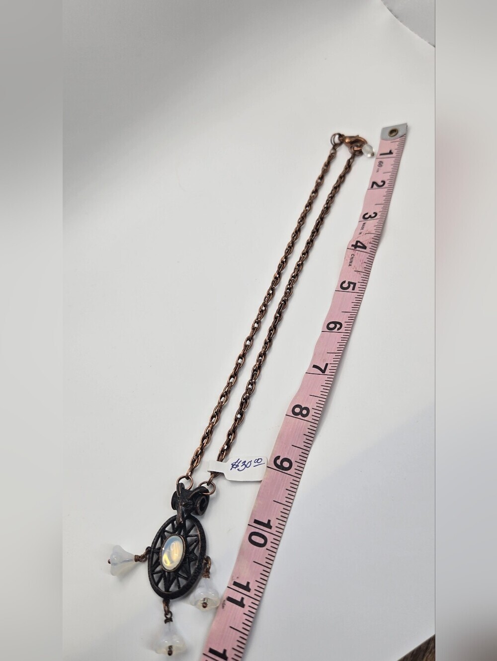 Goat Skull and Opalite Gemstone Necklace Handmade By Artisan Jewelry Maker - Picture 5 of 6